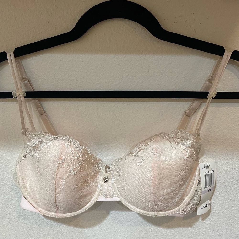 Jezebel cream and pink bra, size 36D new with tags